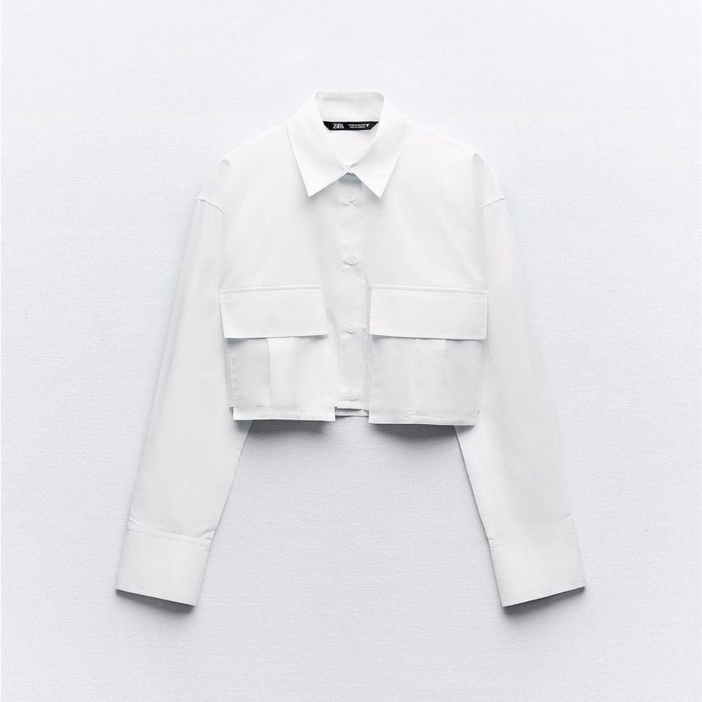 Zara White Utility Cropped Jacket